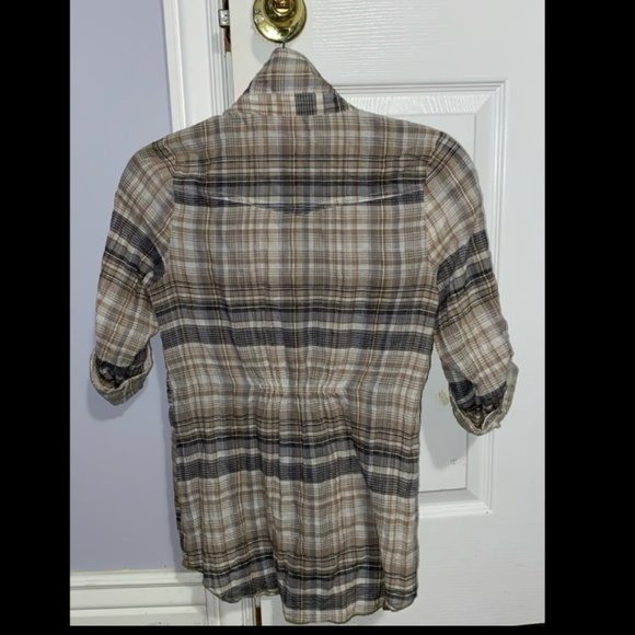 Women's Small/S tan & brown rhinestone button up flannel, long sleeve, shirt, - Picture 4 of 4